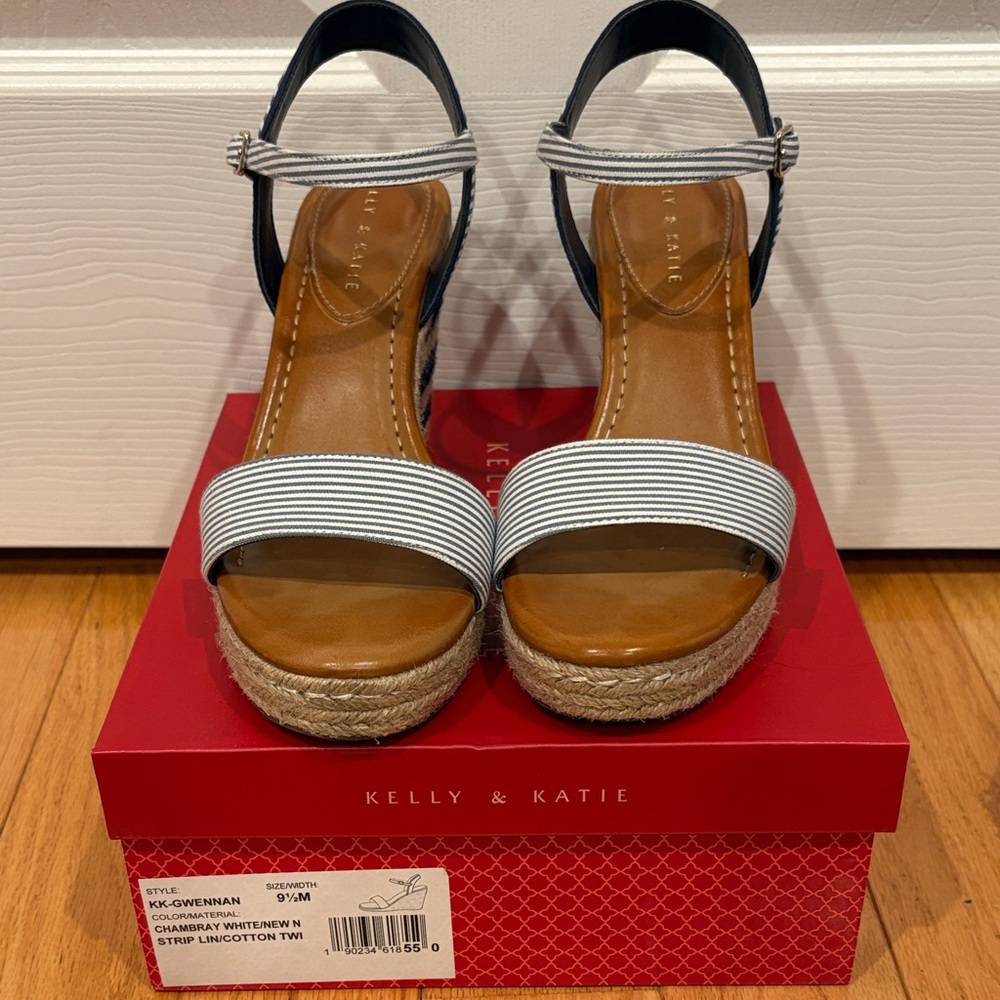 Kelly & Katie Striped Navy and White Wedges - Picture 2 of 5
